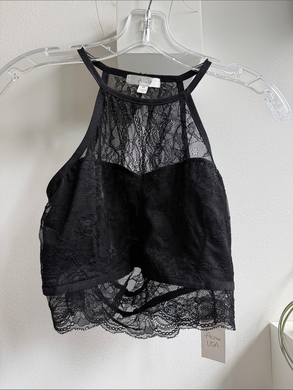 Active USA Black Lace High-Neck Bandeau Bralette